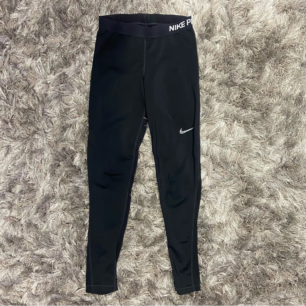 Nike Pro women black dri fit elastic logo waist band leggings. Size M. Used.